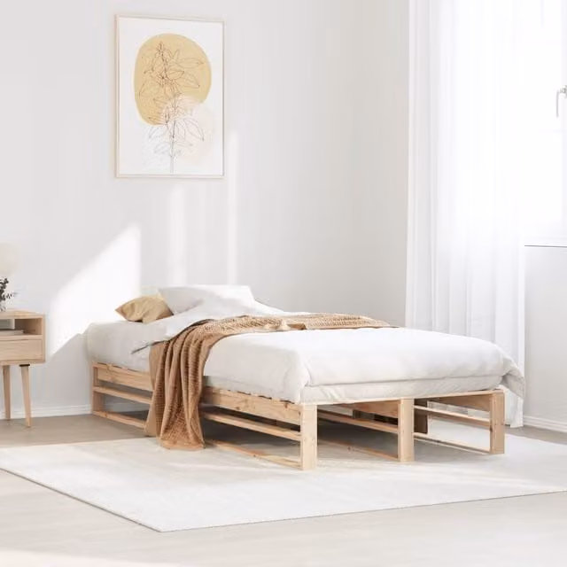 Berkfield Home Rustic Solid Wood Pine Bed Frame in Brown, W/D/H: 90 x 200 cm
