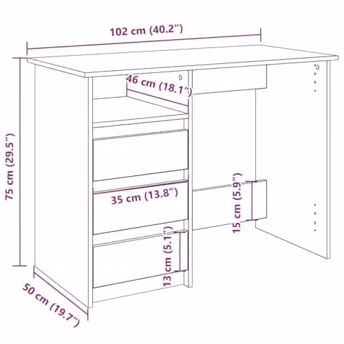 vidaXL Modern Writing Desk in Brown Engineered Wood W/D/H: 102 x 50 x 75 cm – 2