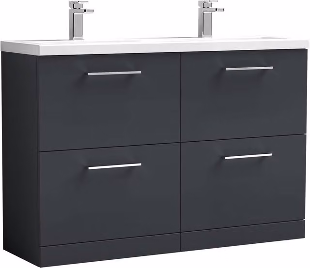 Balterley Modern 4 Drawer Floor Standing Unit and Double Basin in Dark Grey Matt
