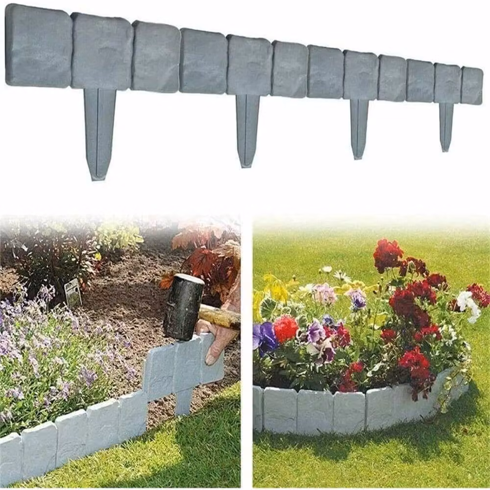 Nordara 20-Piece Grey Stone Effect Plastic Garden Lawn Border Edging – 3