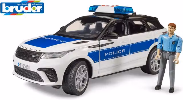 Bruder Range Rover Velar Police Vehicle Playset with Policeman, Blue and White, 1:16 Scale