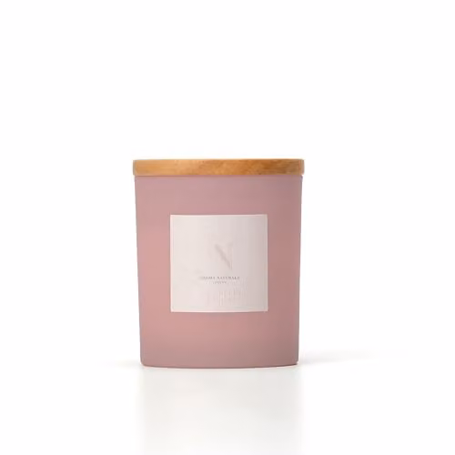 Aroma Naturals Pink Cherry and Vanilla Scented Candle in a Pink Frosted Glass Jar with Wooden Lid, 213g