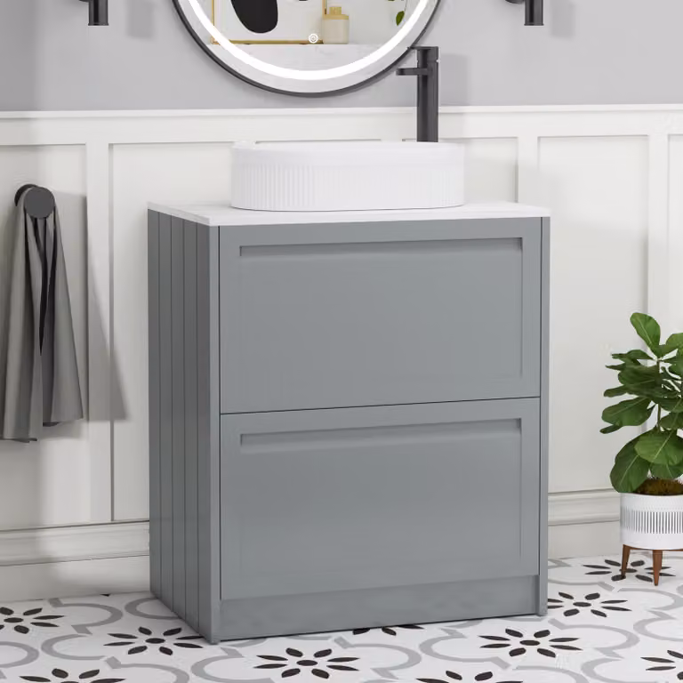 Royal Bathrooms Elmore 700mm Floor Standing Countertop Vanity Unit with 2 Drawers and Lyon Basin in Matt Pebble Grey
