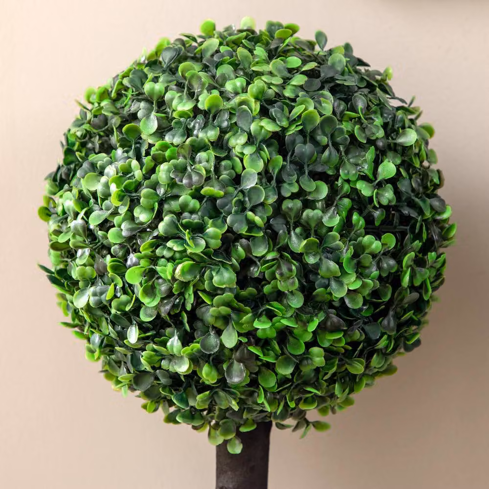 STILVORA Set of 2 Green Artificial Boxwood Tabletop Trees in Concrete Pots – 6