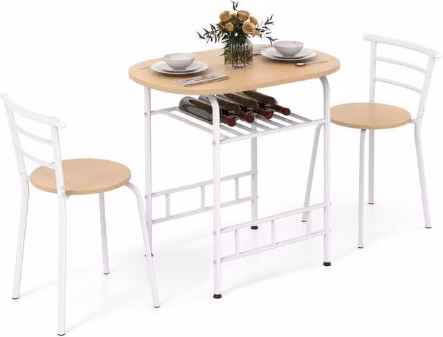 Gymax 3 Piece Modern Oval Dining Table and Chairs Set in White