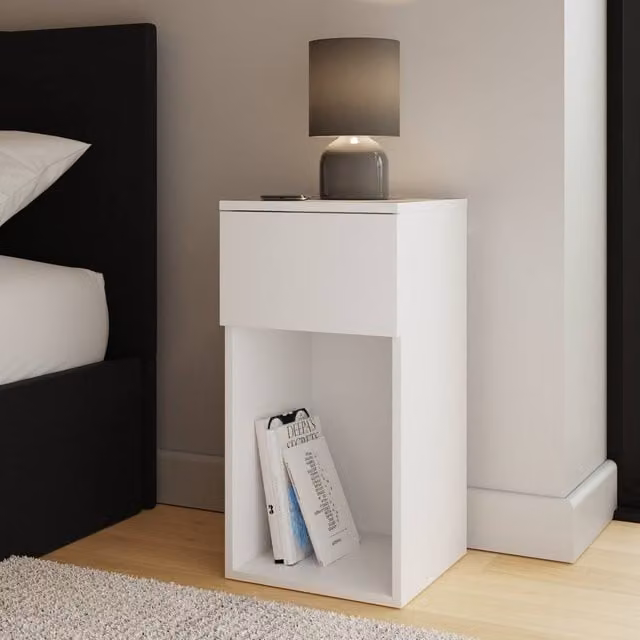 GFW Finn Minimalist Bedside Table in White