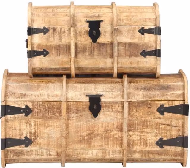 Berkfield Home Set of 2 Rustic Solid Mango Wood Storage Chests in Brown