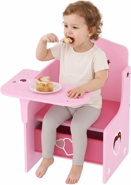 AIYAPLAY Kids Table and Chair Set with Storage Bins, Pink