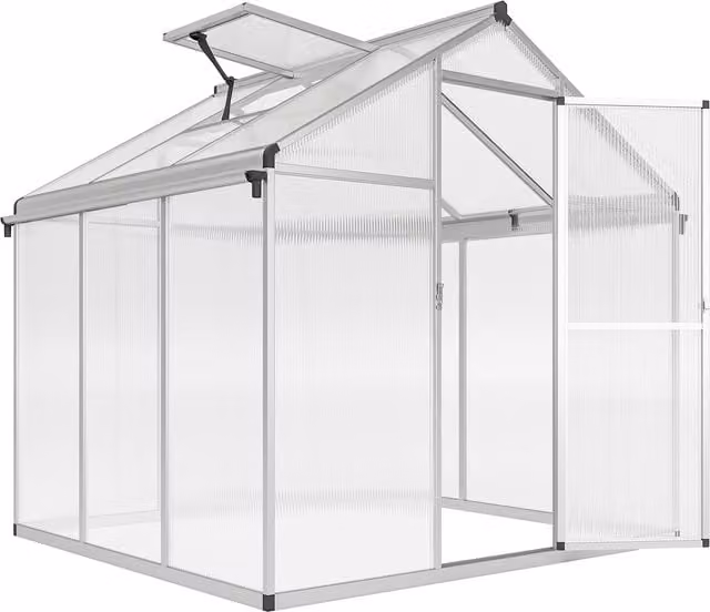 Outsunny Polycarbonate Walk-In Greenhouse with Aluminium Frame, Rain Gutters and Window – 1