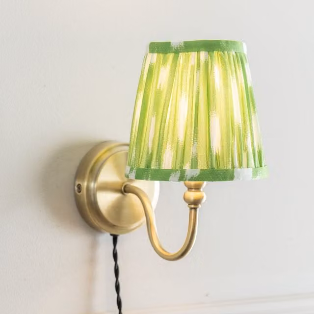 ValueLights Neely Antique Brass Plug In Wall Light in Green