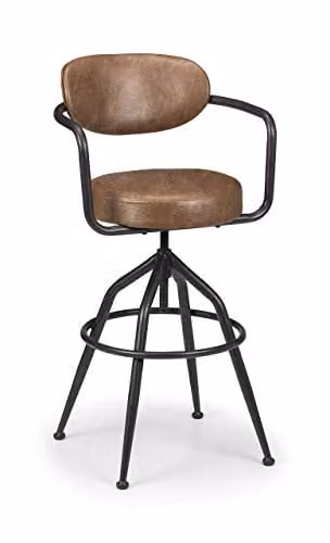 Julian Bowen Barbican Swivel Bar Stool in Black and Brown with Synthetic Leather and Armrests, H 100 x W 55 x D 51 cm