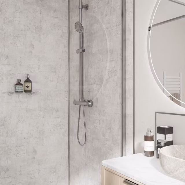 Wetwall Stone Look Laminate Wall Panel in Light Stone, W: 58.5 cm, H: 242 cm, D: 1.1 cm