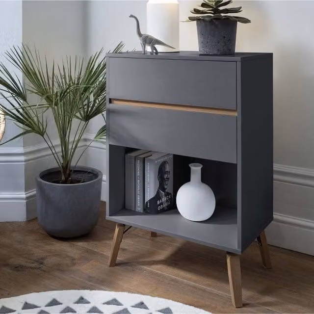 Otto Oversize Side Table Chest with 2 Drawers in Grey