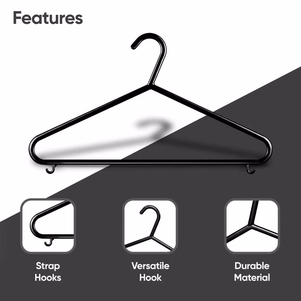 VOGREX 50-Piece Black Slim Plastic Clothes Hangers with Trouser Bar – 3
