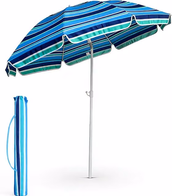 Keplin Beach Umbrella with Bag in Blue and Green, Diameter: 160 cm