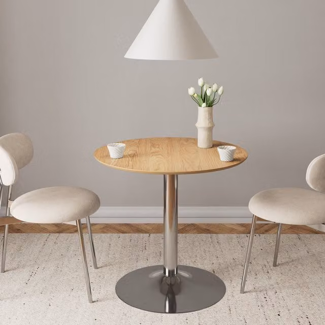 Furniture To Go Ibiza Round Café Table in Matt Oak with Chrome Base