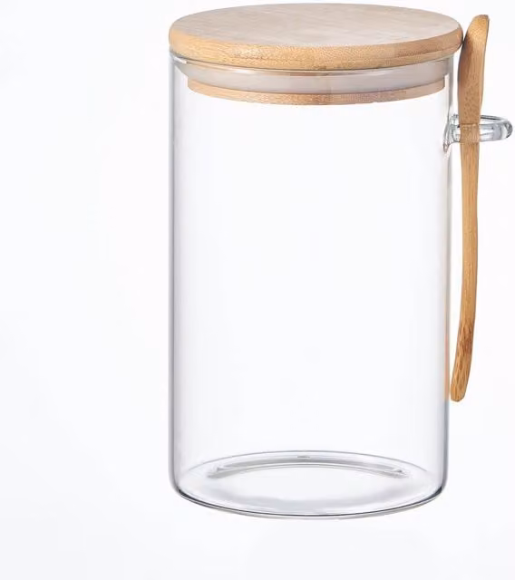 Eden & Willow Airtight Glass Pantry Storage Jar with Bamboo Lid and Silicone Seal, Transparent, 1.0 l