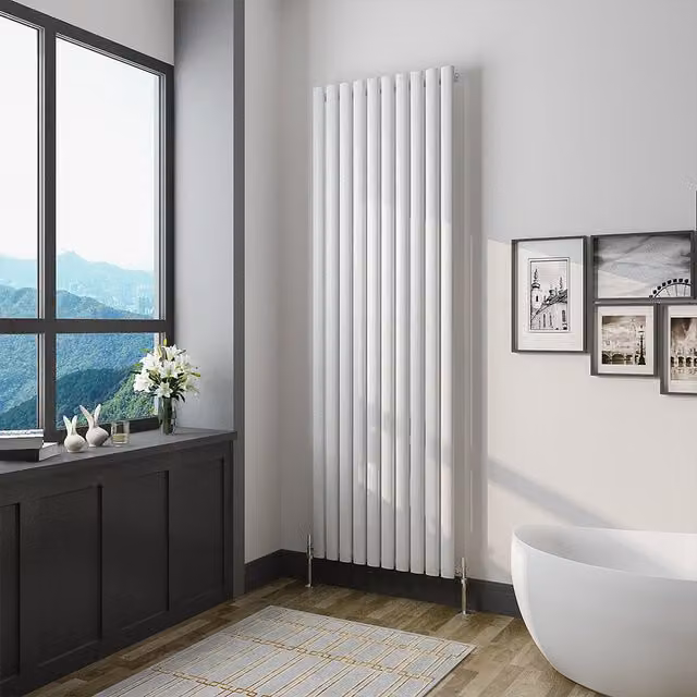 AicaBathroom Vertical Oval Column Steel Central Heating Radiator in White, W: 59 cm, H: 180 cm