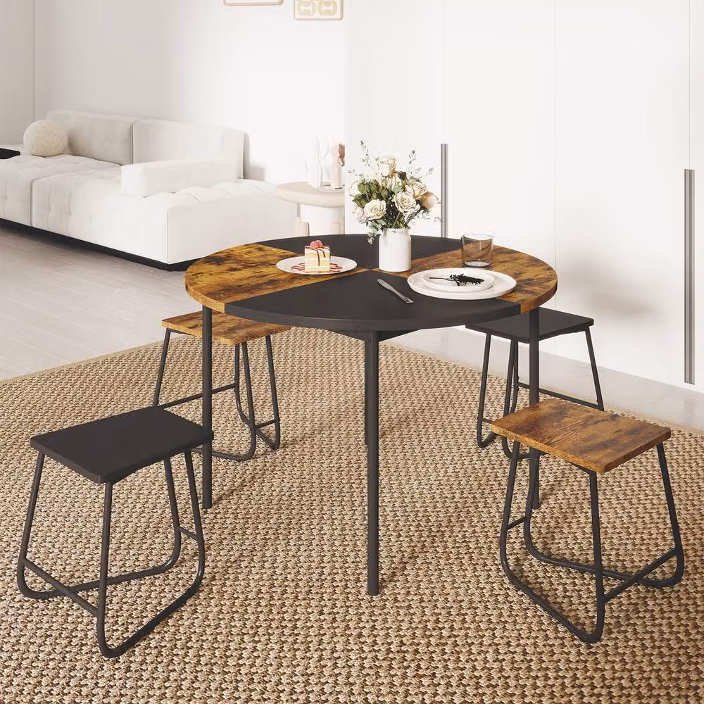 Costway 5-Piece Round Dining Set with 4 Stools in Multicolour – 4