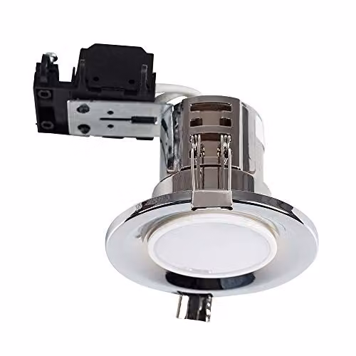 MiniSun Modern Fire Rated Polished Chrome GU10 Recessed Ceiling Downlight with 5W Cool White LED Bulb