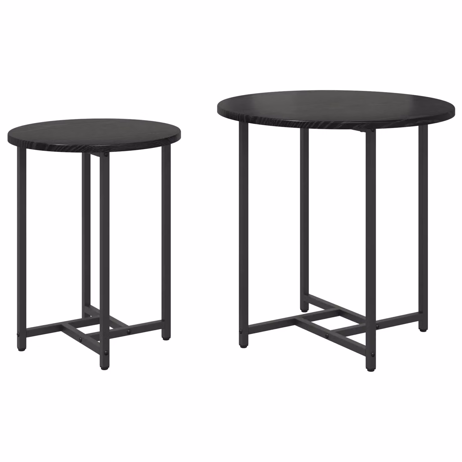 Berkfield Home Set of 2 Modern Round Nested Side Tables in Black Oak and Metal – 2