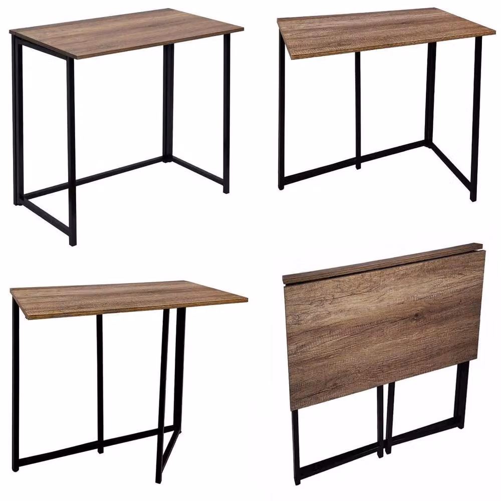 EONLION Brown Wooden Folding Computer Desk for Home Office – 4