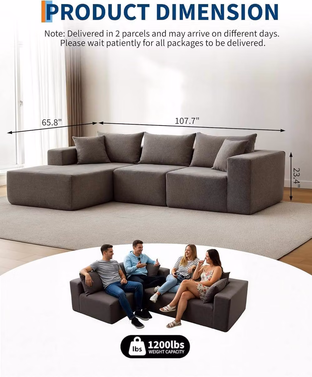 London Boutique L-Shaped Modular Sectional Sofa 3-4 Seater Fabric Couch Set with Memory Foam in Dark Grey – 2