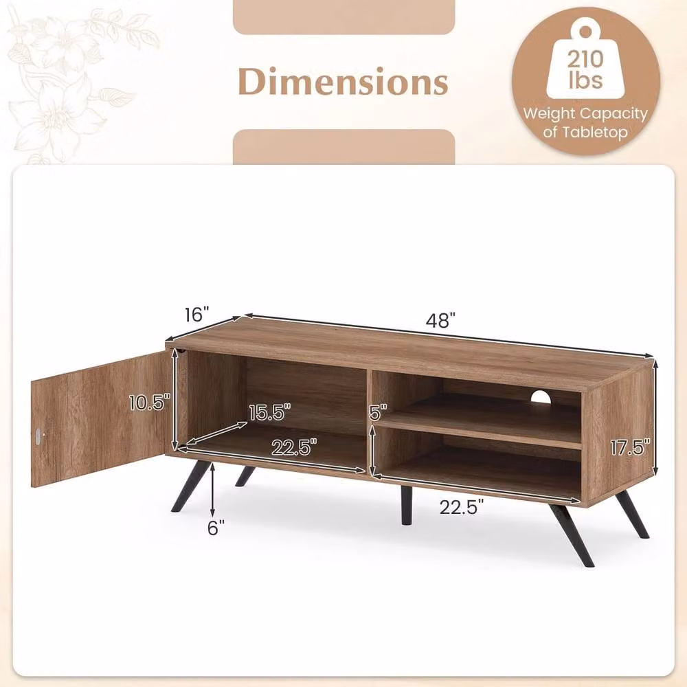 VOGREX Mid Century TV Stand in Light Oak with 2 Open Shelves and Media Compartments – 2