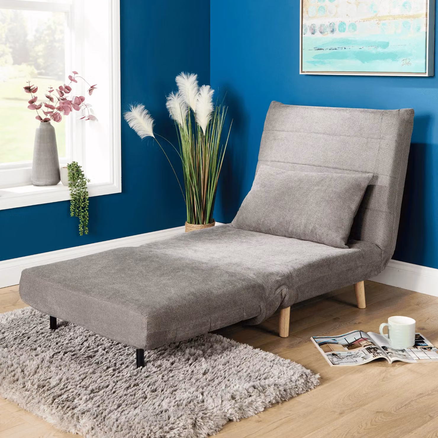 Home Source Grey Fabric Single Click Clack Sofa Bed Sleeper – 2