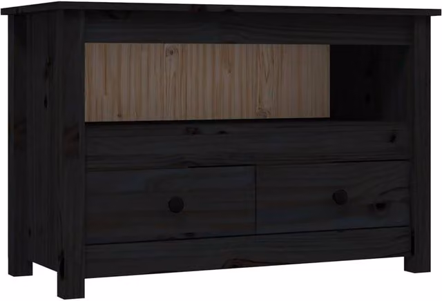 Berkfield Home Black Rustic Solid Wood Pine TV Cabinet W: 79 cm, D: 35 cm, H: 52 cm – 1