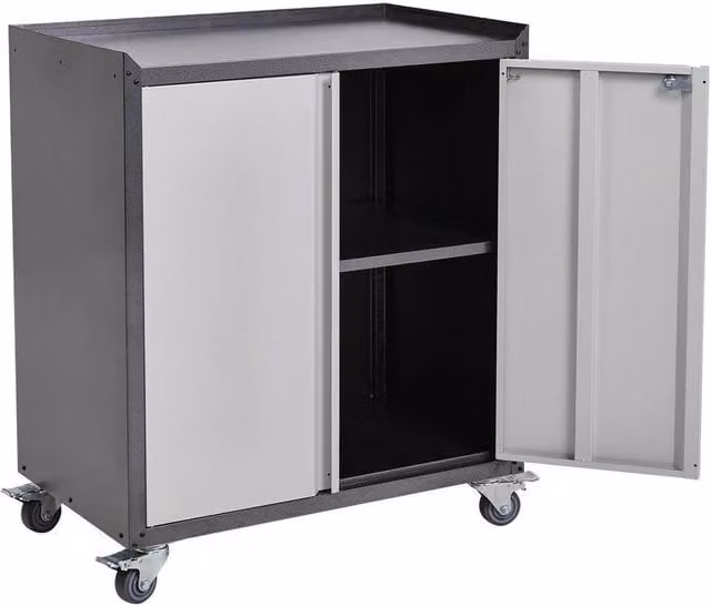 Kelvenix Metal Storage Cabinet with 2 Hinged Doors in Grey Matt