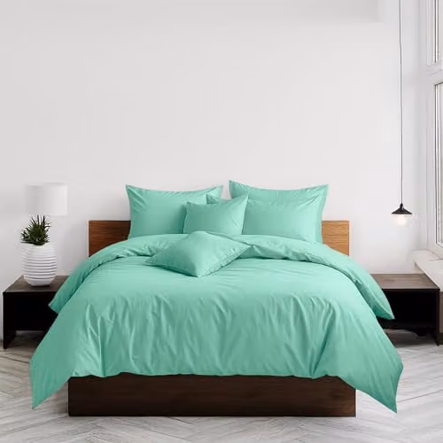 Home Sweet Home UK Plain Dyed Mint Polycotton Duvet Cover and Pillowcase Set with Button Closure, King Size, W: 240 cm x D: 220 cm, Duvet Cover W: 240 cm x D: 220 cm, Pillowcase W: 50 cm x D: 75 cm – 3