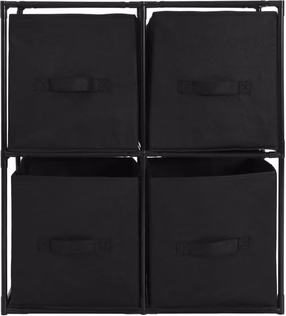 Berkfield Home Storage Cabinet with 4 Fabric Baskets, Black Metal, W/D/H: 63 x 30 x 71 cm