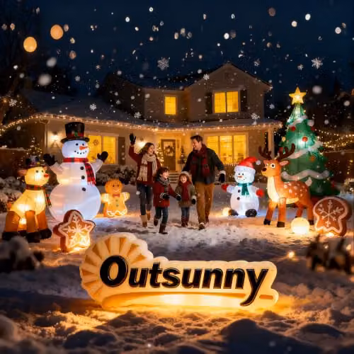 Outsunny 6.2ft Inflatable Christmas Snowman with Dog, White and Multicolour Outdoor Decoration with LED Display – 5