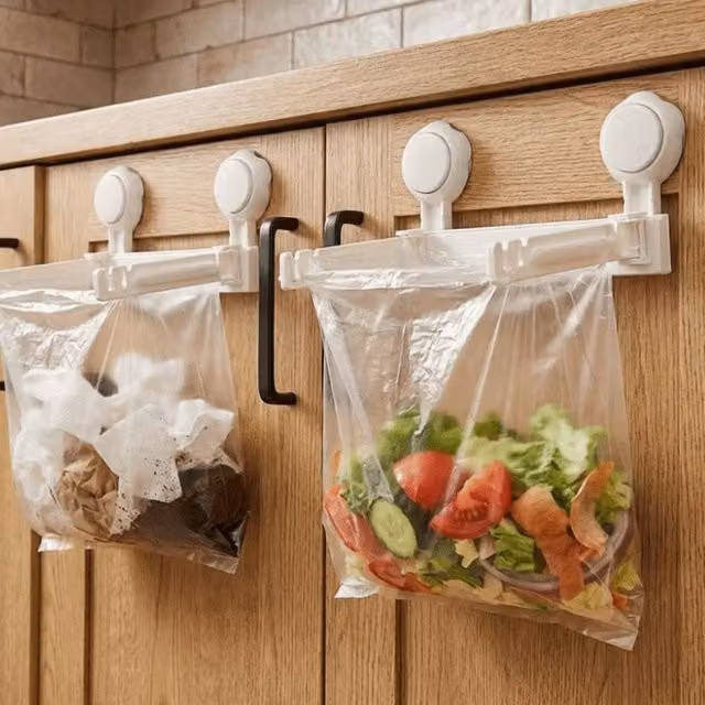 KORVIXA Nail-Free Folding Trash Bag Holder in White or Beige – 1