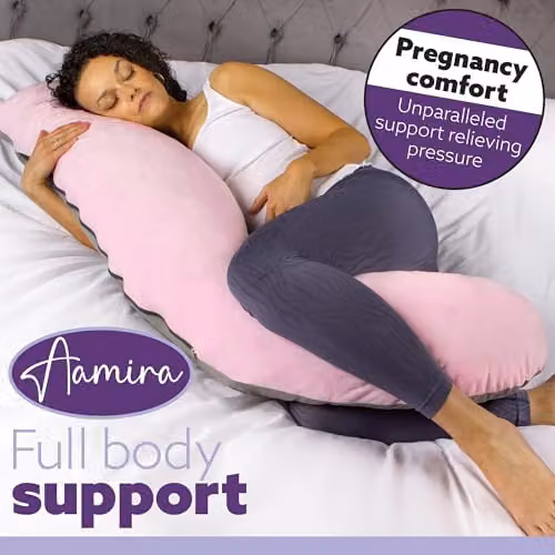 Aamira L Shaped Memory Foam Pregnancy Pillow in Pink and Grey Velvet – 6
