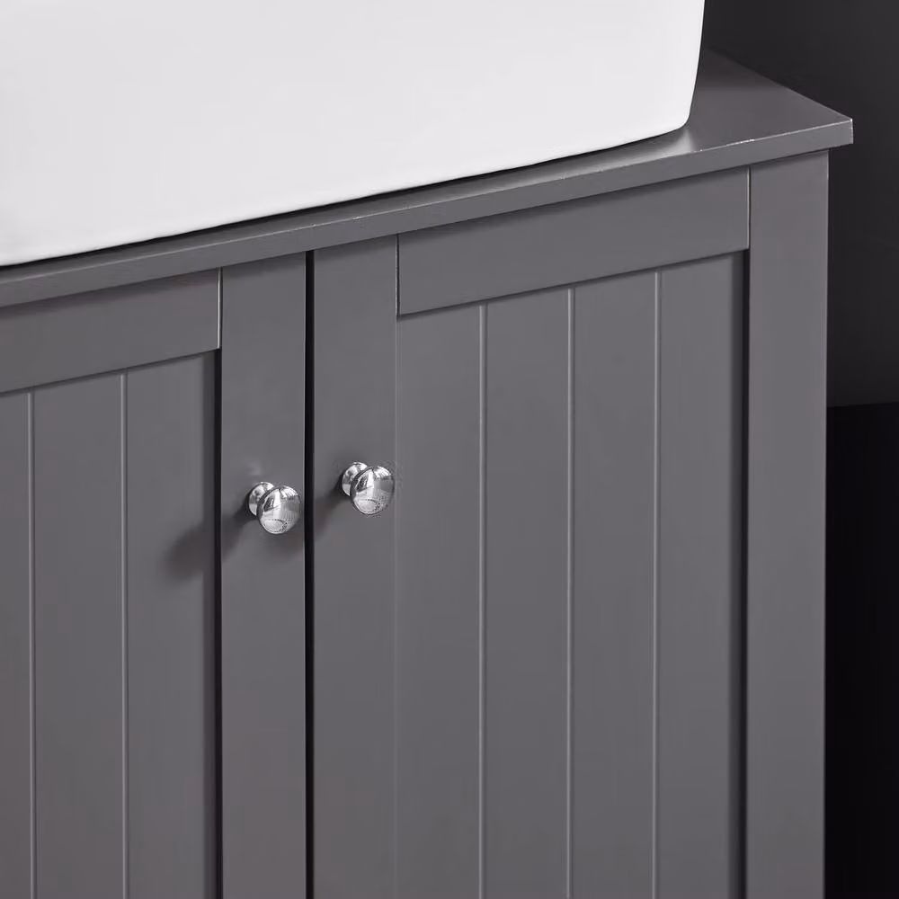 SoBuy Modern Under Sink Bathroom Cabinet in Dark Grey with Hinged Doors and Internal Shelves, Height: 60 cm – 4