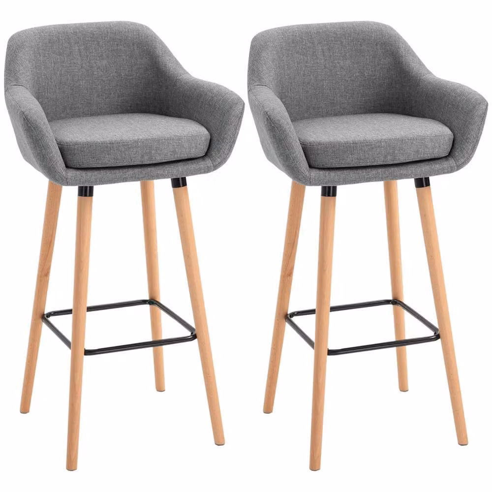Wyld Haus Nonozzi Grey Fabric Bar Stools Set of 2 with Metal Frame and Solid Wood Legs – 2