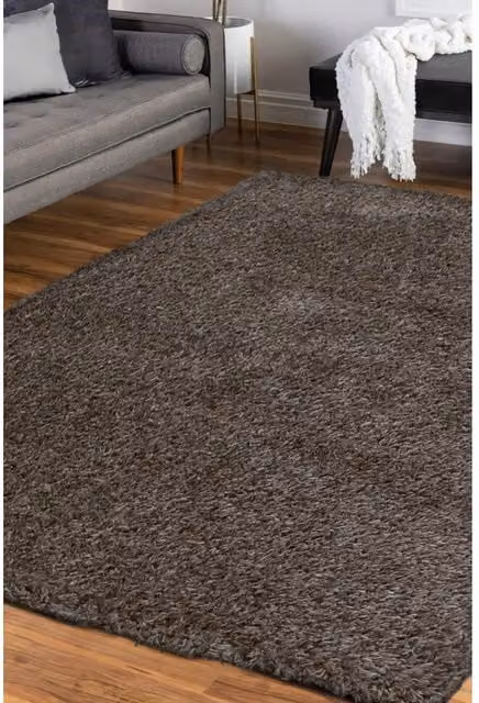 Melrose Interiors Grey Modern Rectangular Shaggy Area Rug W: 200 cm, D: 290 cm