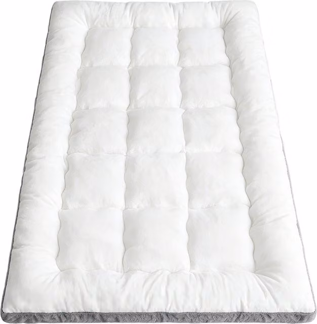 Livingandhome Plush Quilted Mattress Topper with Elastic Straps in White and Grey, 10 cm Depth, 200 cm Width