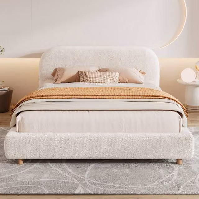 Matteo Double 4ft6 Ottoman Storage Bed Frame in White Boucle Upholstery, W/D/H: 140 x 200 cm – 1