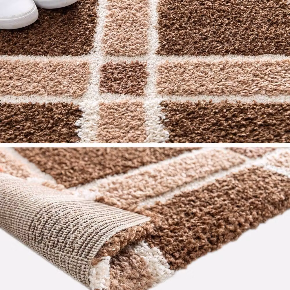sweeek Modern Rectangular Indoor Rug with Brown and Pink Checkered Pattern, W: 160 cm, L: 230 cm – 2