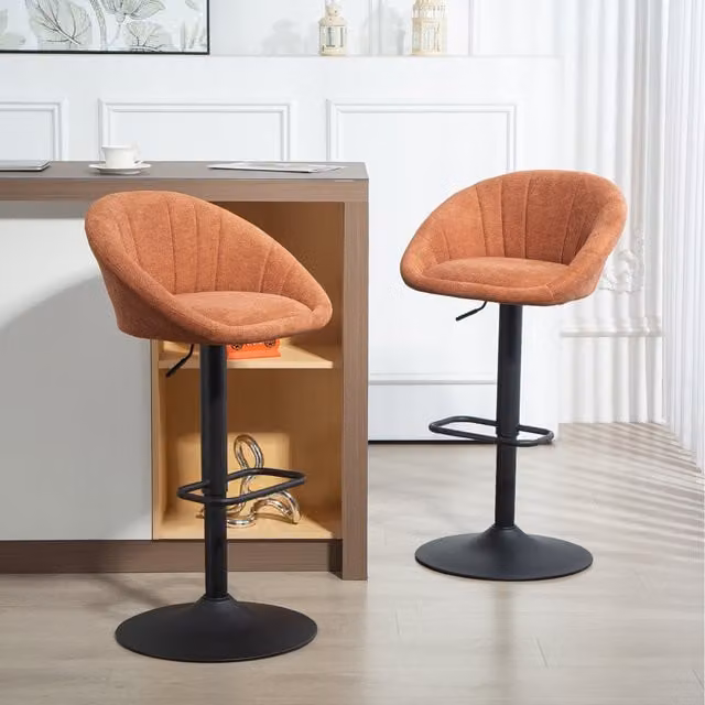 HOMCOM Set of 2 Orange Swivel Bar Stools with Height Adjustable Fabric Seats and Metal Bases