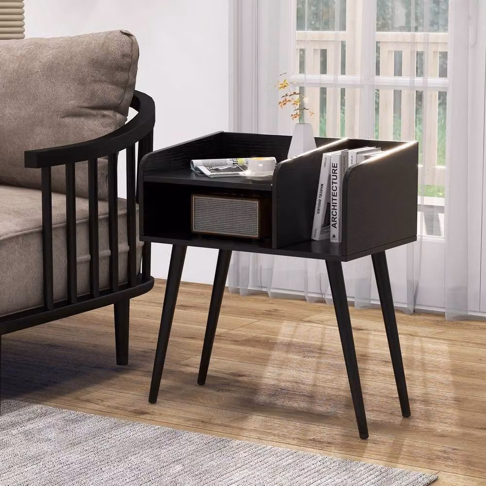 Havendro Mid Century Modern Black Metal End Table and Nightstand with Open Shelves – 3
