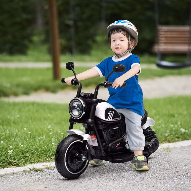HOMCOM 6V Electric Motorbike with Training Wheels and Headlight, White