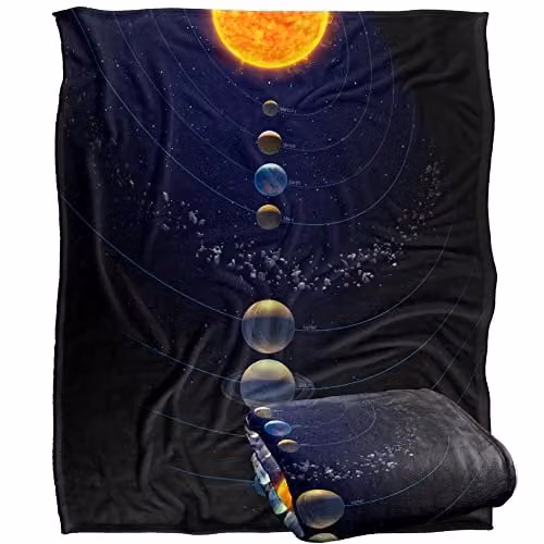 Bcreative Reinders Solar System Silky Touch Super Soft Fleece Throw Blanket in White and Multicolour, W/D/H: 152 x 127 cm
