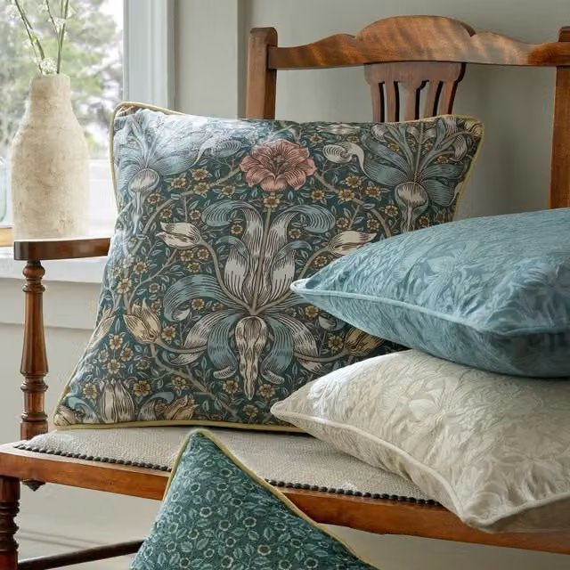 William Morris At Home Spring Thicket Floral Velvet Microfibre Filled Cushion, W/D/H: 43 x 43 x 43 cm, Multicolour