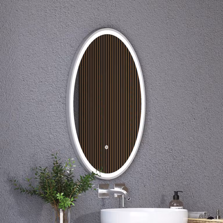 Royal Bathrooms Capri Oval LED Illuminated Framed Mirror in Silver with Demister Pad and Touch Sensor, W: 50 cm, H: 80 cm