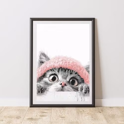 60 Second Makeover Kitten Pink Headband Illustration Wall Art Poster, Pink and Black, H: 29.7 cm, W: 21.0 cm