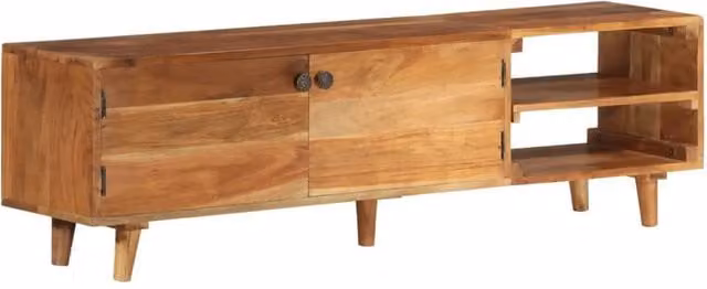 Berkfield Home Mid Century Solid Acacia Wood TV Cabinet in Brown Honey Finish, W/D/H: 140 x 40 x 30 cm – 1